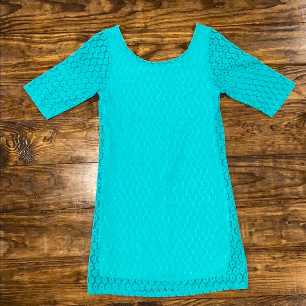 Teal lace 3/4 sleeve dress